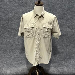 Columbia Shirt Mens Medium Beige Short Sleeve Vented Fishing Omni-Shade Outdoor